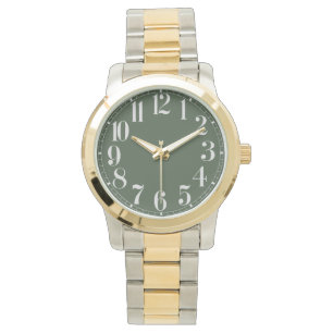 Donker salie en zilver groot genummerd horloge