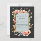 Donker Salie Groen Rustiek Roze Bloemen Monogram RSVP Kaartje (Voorkant)