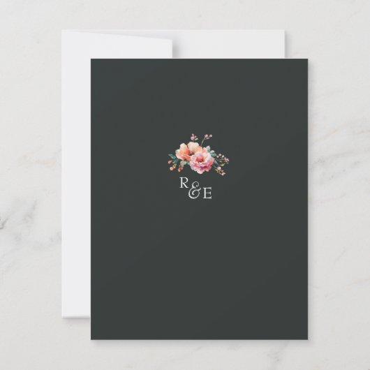 Donker Salie Groen Rustiek Roze Bloemen Monogram RSVP Kaartje (Achterkant)