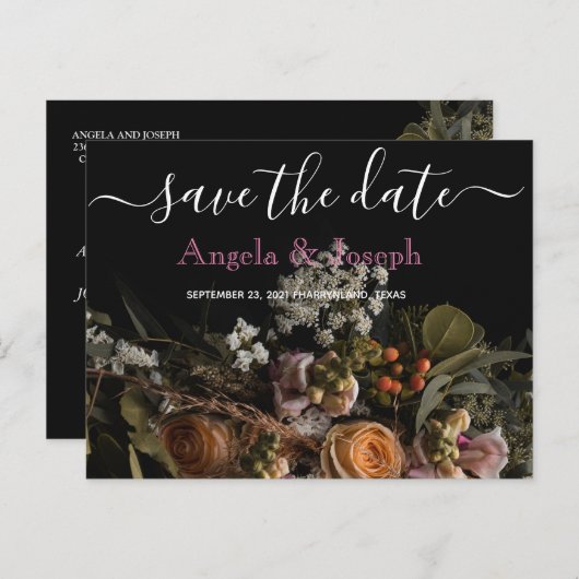 Donker  sinaasappel Bloemen Bewaar de datum Aankondigingskaart (Voorkant / Achterkant)