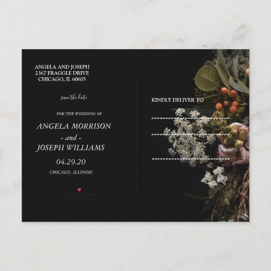 Donker  sinaasappel Bloemen Bewaar de datum Aankondigingskaart (Achterkant)