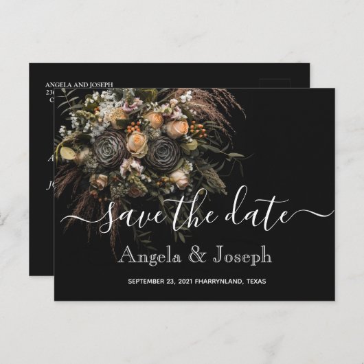 Donker  sinaasappel Bloemen Bewaar de datum Ann Aankondigingskaart (Voorkant / Achterkant)