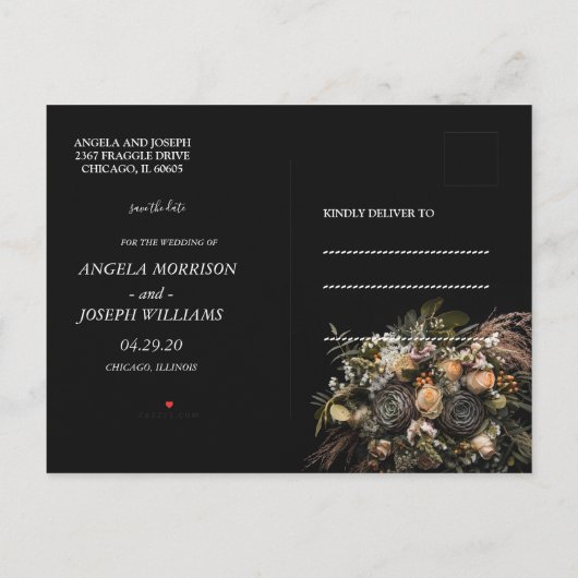 Donker  sinaasappel Bloemen Bewaar de datum Ann Aankondigingskaart (Achterkant)