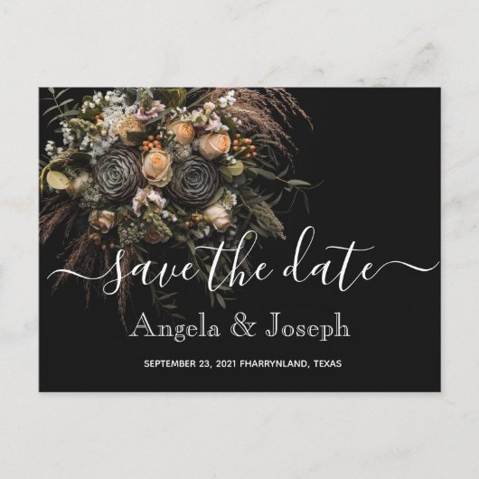 Donker  sinaasappel Bloemen Bewaar de datum Ann Aankondigingskaart (Voorkant)