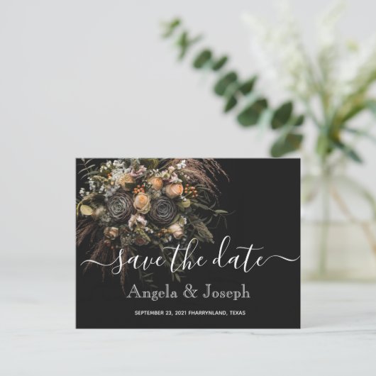 Donker  sinaasappel Bloemen Bewaar de datum Ann Aankondigingskaart (Staand voorkant)