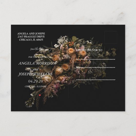 Donker  sinaasappel Bloemen Bewaar de datum Ann Aankondigingskaart (Achterkant)