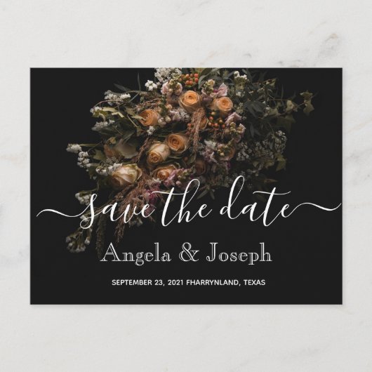 Donker  sinaasappel Bloemen Bewaar de datum Ann Aankondigingskaart (Voorkant)