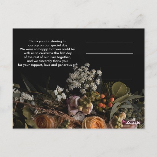 Donker  sinaasappel Bloemen Dank u Postca Briefkaart (Achterkant)