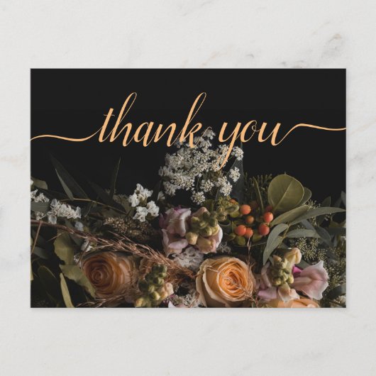 Donker  sinaasappel Bloemen Dank u Postca Briefkaart (Voorkant)