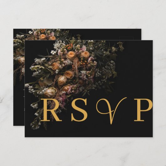 Donker  sinaasappel Bloemen RSVP Invitation Uitnodiging Briefkaart (Voorkant / Achterkant)