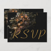 Donker  sinaasappel Bloemen RSVP Invitation Uitnodiging Briefkaart (Voorkant / Achterkant)