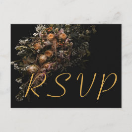 Donker  sinaasappel Bloemen RSVP Invitation Uitnodiging Briefkaart