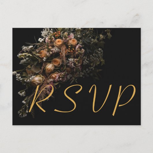Donker  sinaasappel Bloemen RSVP Invitation Uitnodiging Briefkaart (Voorkant)