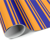 Donker Sinaasappel en Donkerblauw Gekleurd Streepp Cadeaupapier (Rol Hoek)