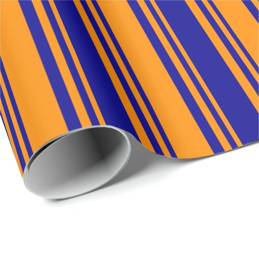 Donker Sinaasappel en Donkerblauw Gekleurd Streepp Cadeaupapier (Rol Hoek)