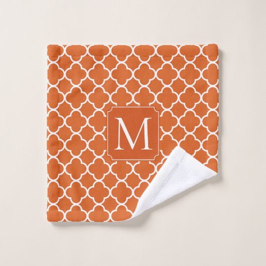 Donker Sinaasappel Quatrefoil - Monogram Bad Handdoek (Wasdoekje)