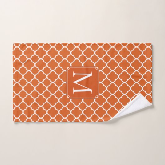Donker Sinaasappel Quatrefoil - Monogram Bad Handdoek (Handdoek)