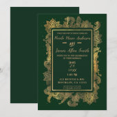 Donker smaragdgroen & goud Elegante Bloemen Huweli Kaart (Voorkant / Achterkant)