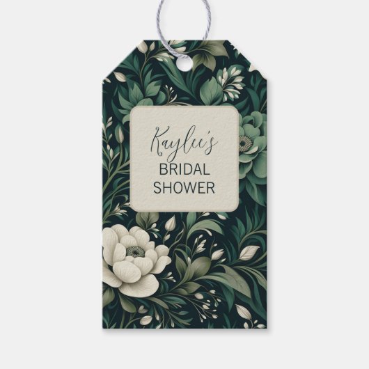 Donker smaragdgroene bloem cadeaulabel (Voorkant)