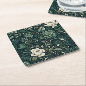 Donker smaragdgroene bloem kartonnen onderzetters (Schuin)