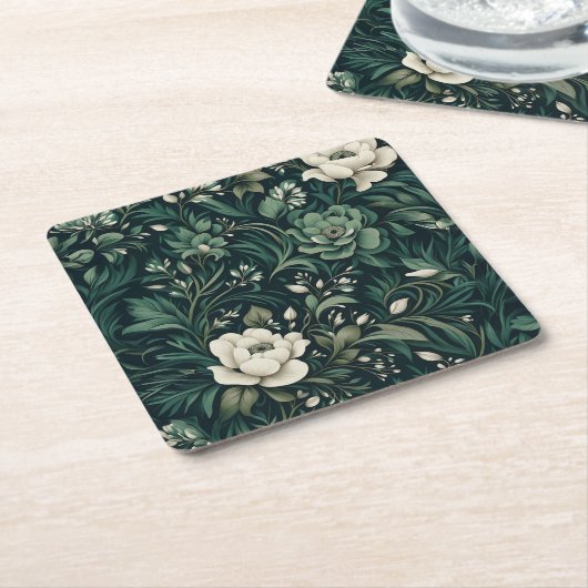 Donker smaragdgroene bloem kartonnen onderzetters (Schuin)