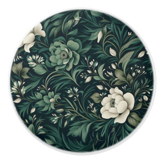 Donker smaragdgroene bloem keramische knop (Voorkant)