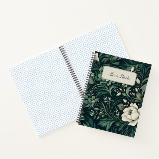 Donker smaragdgroene bloem notitieboek (Binnen)