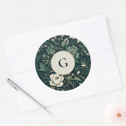 Donker smaragdgroene bloem ronde sticker (Envelop)