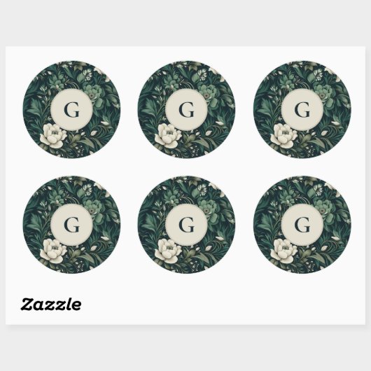 Donker smaragdgroene bloem ronde sticker (Vel)