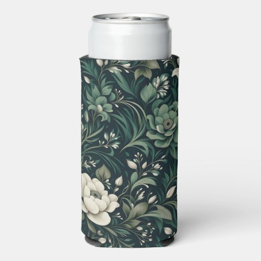 Donker smaragdgroene bloem seltzer blikjeskoeler (Seltzer Achterkant)