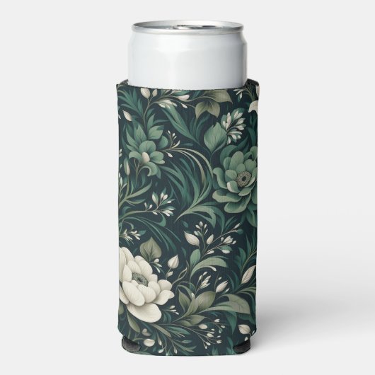 Donker smaragdgroene bloem seltzer blikjeskoeler (Seltzer Voorkant)