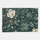 Donker smaragdgroene bloem theedoek (Horizontaal)