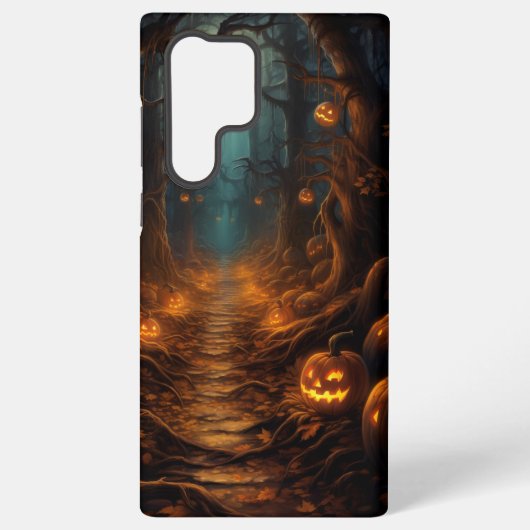 DONKER SPOOKY HALLOWEEN PAD MET POMPOENEN SAMSUNG GALAXY HOESJE (Achterkant)
