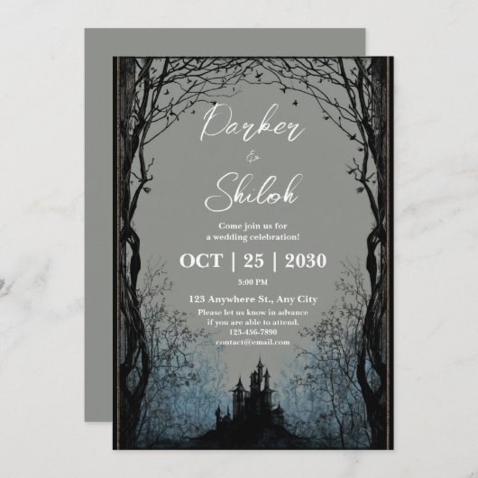 Donker Sprookjesbos bruiloft uitnodiging (Voorkant / Achterkant)