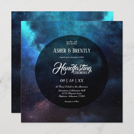 Donker Sterrenblauwe Nevel Modern Handfasting Kaart (Voorkant / Achterkant)
