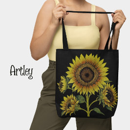 Donker  Stijl Geel Zonnebloem Botanisch Tote Bag