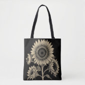 Donker  Stijl Zwart Wit Zonnebloem Botanisch Tote Bag (Voorkant)