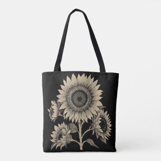 Donker  Stijl Zwart Wit Zonnebloem Botanisch Tote Bag (Achterkant)