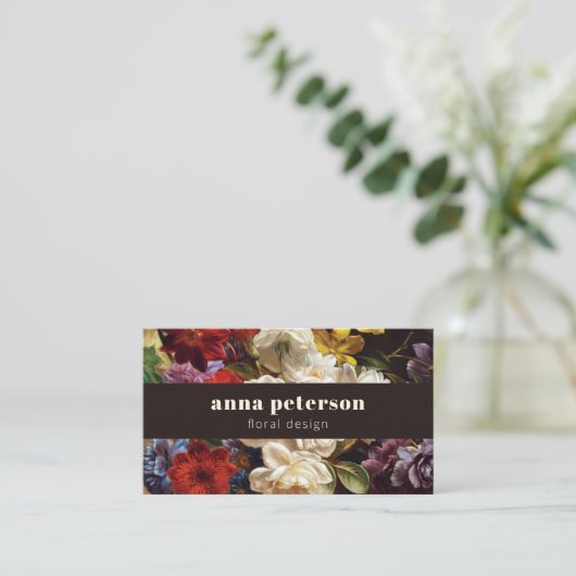 Donker Stijlvol Elegant Chique weelderige bloemist Visitekaartje (Staand voorkant)