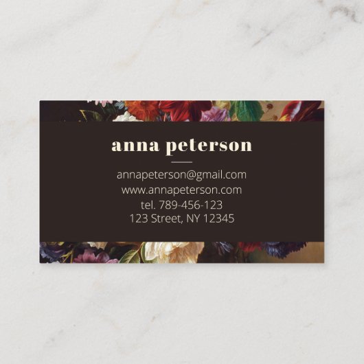 Donker Stijlvol Elegant Chique weelderige bloemist Visitekaartje (Achterkant)