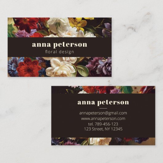 Donker Stijlvol Elegant Chique weelderige bloemist Visitekaartje (Voorkant / Achterkant)
