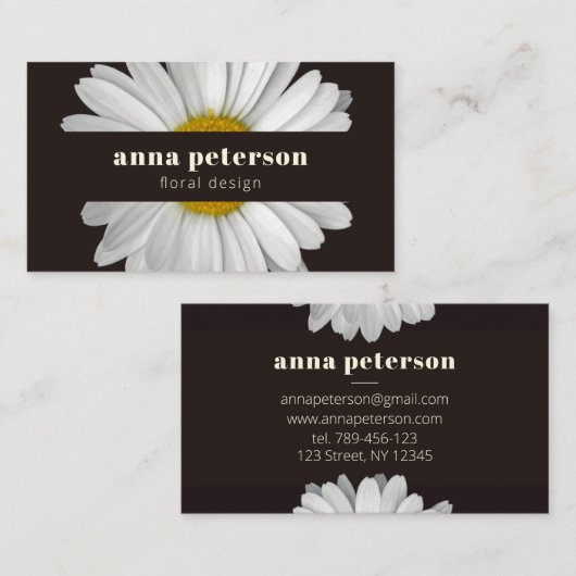 Donker Stijlvol Elegant Daisy Bloemist Visitekaartje (Voorkant / Achterkant)