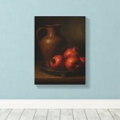 Donker stilleven met granaatappels en kruik canvas afdruk (Insitu (Houten vloer))