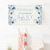 Donker & Stoffig Blauw Wildbloemen Baby shower Wec Spandoek (Insitu)