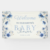 Donker & Stoffig Blauw Wildbloemen Baby shower Wec Spandoek (Horizontaal)
