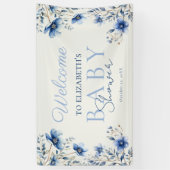 Donker & Stoffig Blauw Wildbloemen Baby shower Wec Spandoek (Verticaal)