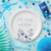 Donker & Stoffig Blauw Wildbloemen Oh Baby Baby sh Papieren Bordje (Feest)