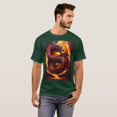Donker T-shirt met Fiery Snake Dragon & Waterverf (Voorkant volledig)