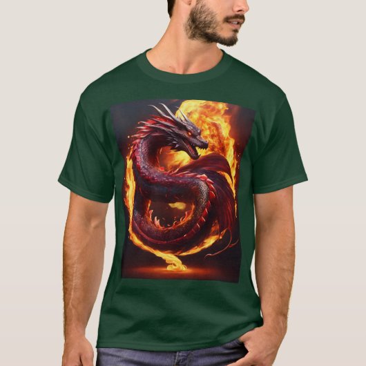 Donker T-shirt met Fiery Snake Dragon & Waterverf (Voorkant)