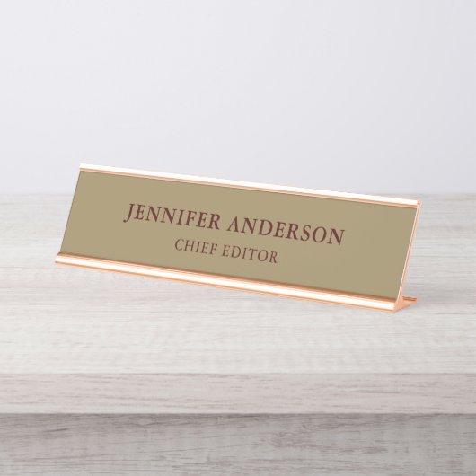Donker Tan Bruin Kleur Professionele Modern Plain Bureau Naambordje (Voorkant)